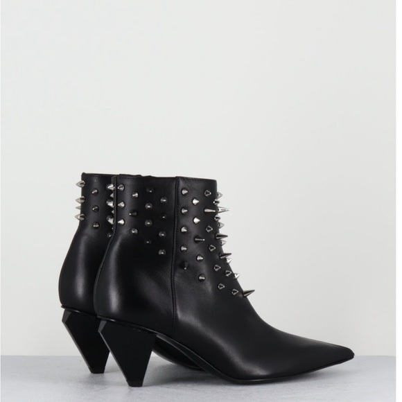 Agl Shoes - Agl MADE IN ITALY LEATHER Black Studded Ankle Booties with Angular Heel